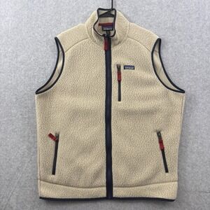 Patagonia Vest Men's 2XL Beige Retro Pile Fleece Full Zip Pockets Hiking Outdoor